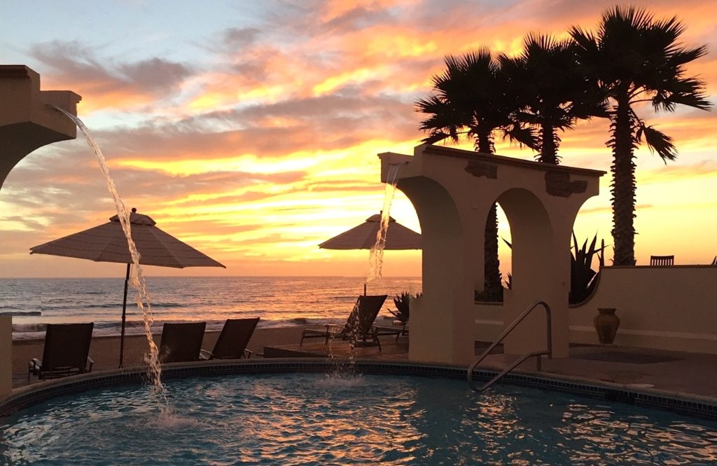 Sunset at the pool at Las Ventanas